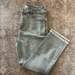 Loft Gray Frayed Hem Straight Crop Jeans